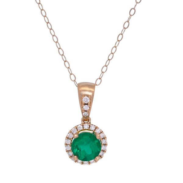 New 0.50 Carats Emerald & Diamond Halo Pendant