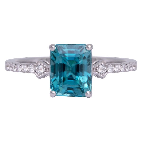 New 2.51 Carats Blue Zircon & Diamond Ring