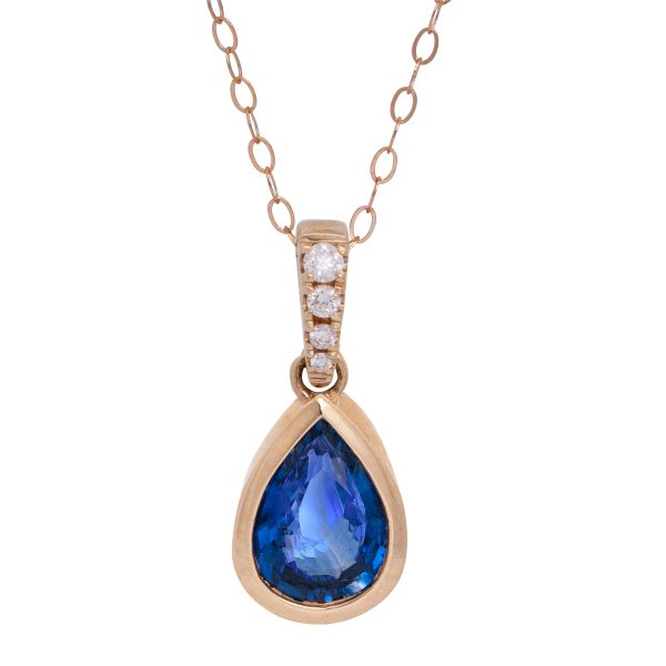 New 0.84 Carats Blue Sapphire & Diamond Pendant