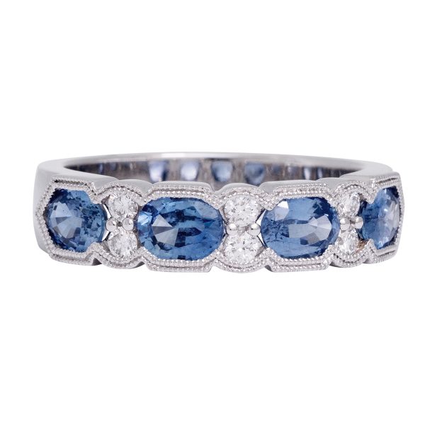 New 1.98 Carats Blue Sapphire & Diamond Band