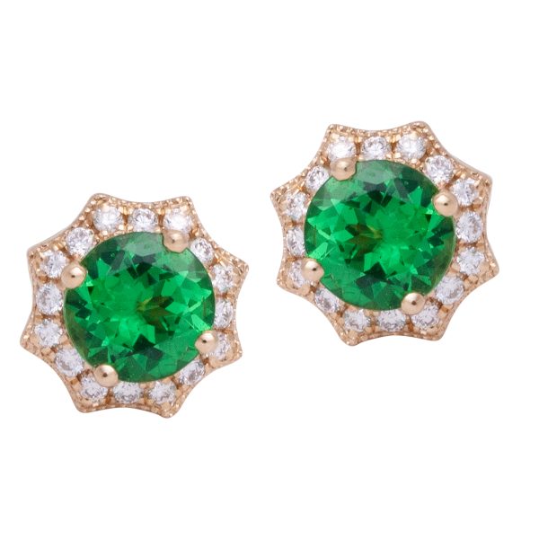 New 0.79 Carats Tsavorite Garnet & Diamond Halo Earrings