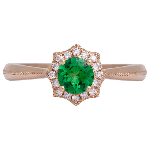 New 0.53 Carats Tsavorite Garnet & Diamond Tapered Halo Ring