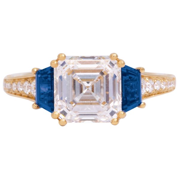 New Chatham 4.89 Carats Lab-Grown Diamond & Sapphire Ring