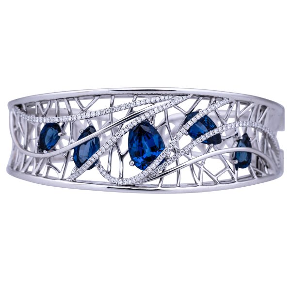 New Chatham 11.13 Carats Lab-Grown Sapphire & Mined Diamond Cuff