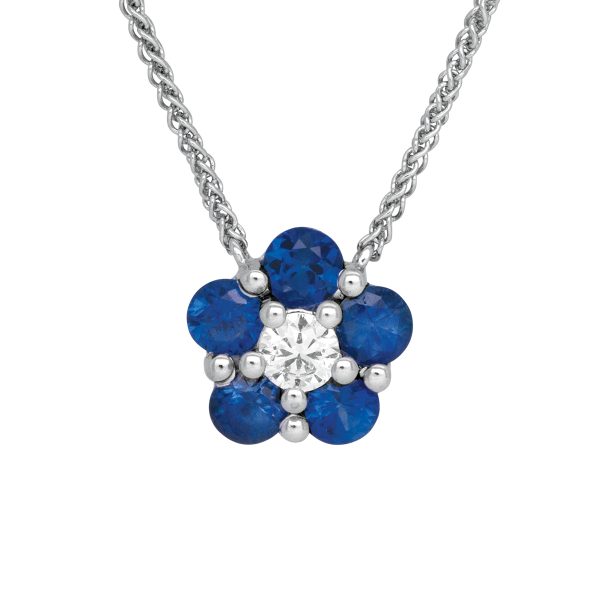 New 1.06 Carats Sapphire & Diamond Flower Pendant