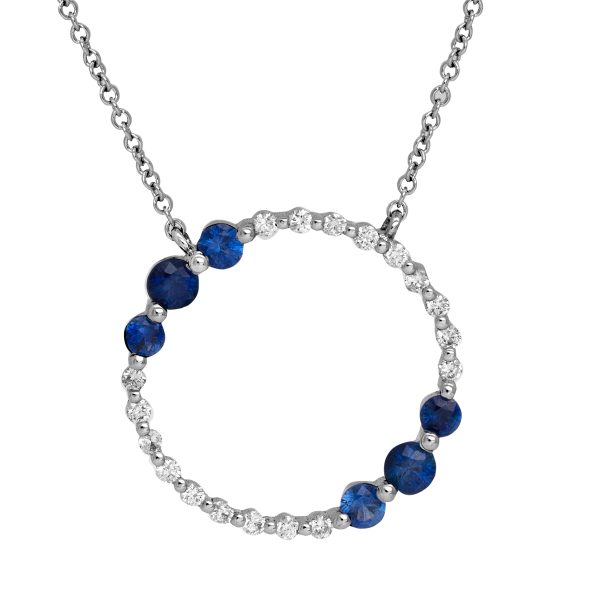 New 0.56 Carats Sapphire & Diamond Circle Necklace