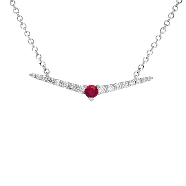 New 0.32 Carats Diamond & Ruby Bar Necklace