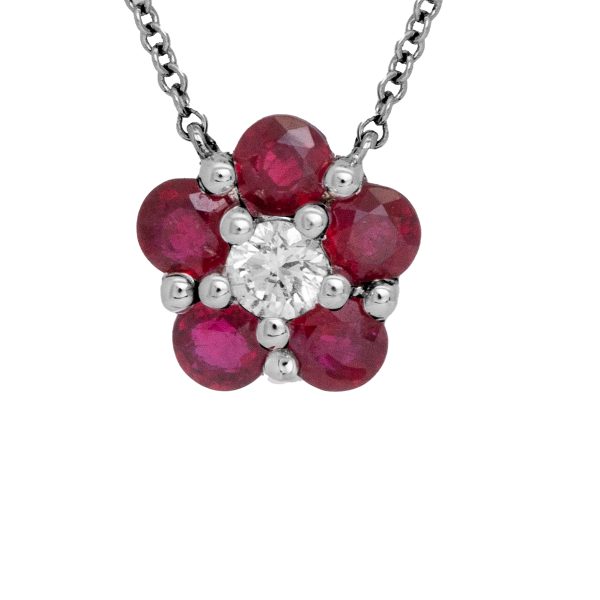 New 1.08 Carats Ruby & Diamond Flower Pendant