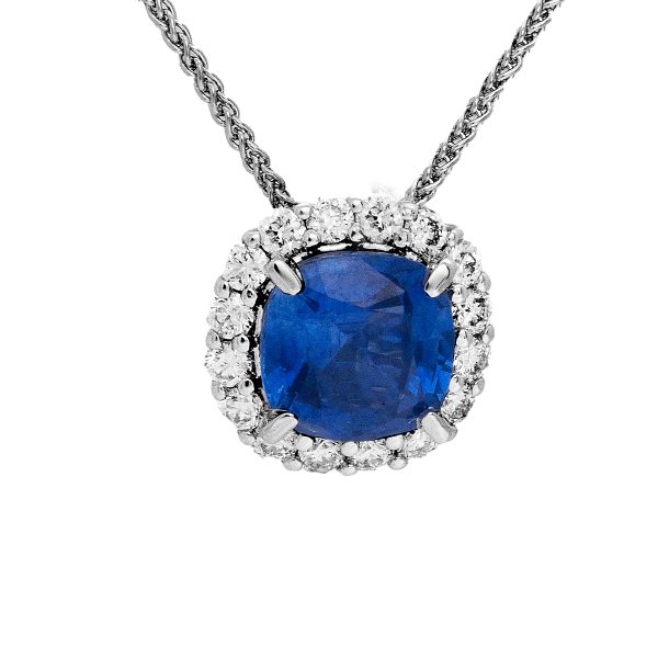 New 1.43 Carats Sapphire & Diamond Halo Pendant