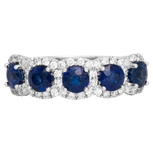 New 2.01 Carats Sapphire & Diamond 5-Stone Halo Ring