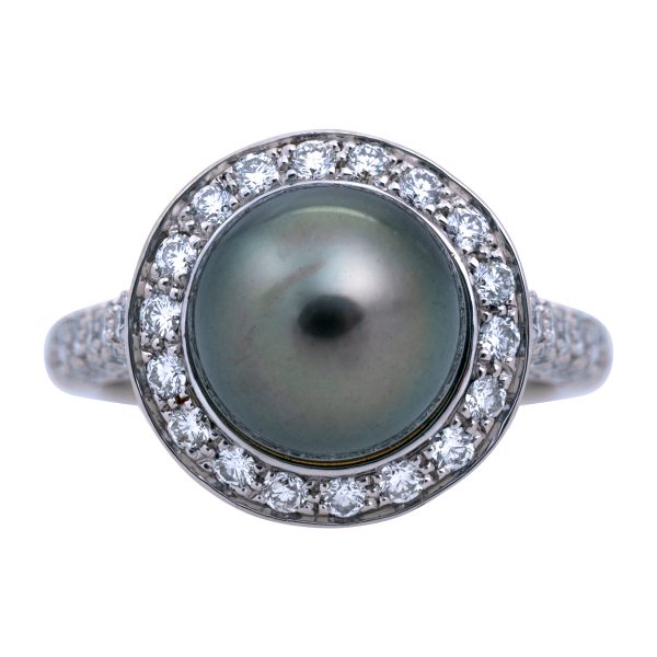 Vintage Tiffany & Co. Tahitian Pearl & 1.00 Carat Diamond Halo Ring