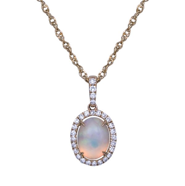 New 1.03 Carats Opal & Diamond Halo Pendant