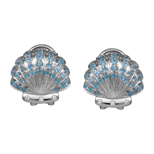 New 1.22 Carats Paraiba Tourmaline & Diamond Shell Earrings