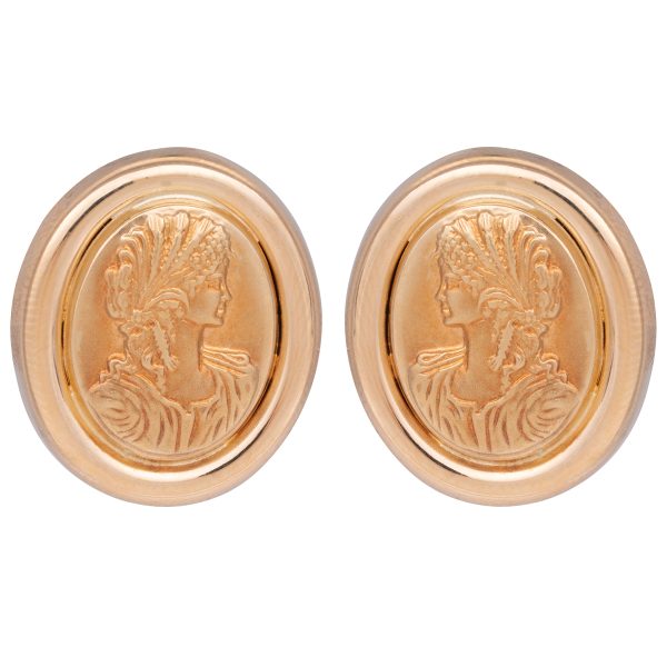 Vintage 18K Gold Portrait Cameo Style Earrings