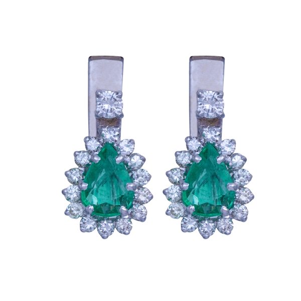 Vintage 1.74 Carats Emerald & Diamond Halo Drop Earrings