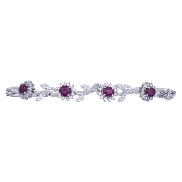 Vintage 1.60 Carats Ruby & Diamond Halo Flower Link Bracelet