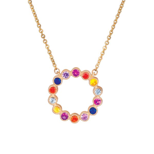 New Oro Alexander 0.19 Carats Multicolor Sapphire Circle Pendant