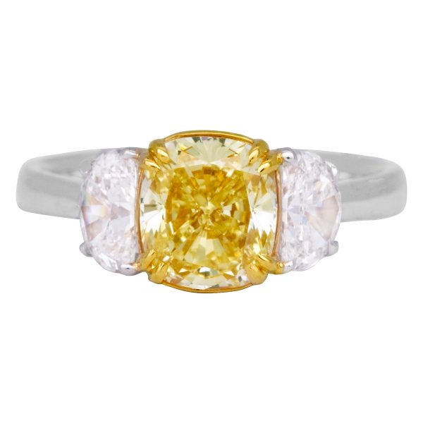 New 2.85 Carats Fancy Yellow & White Diamond 3-Stone Ring