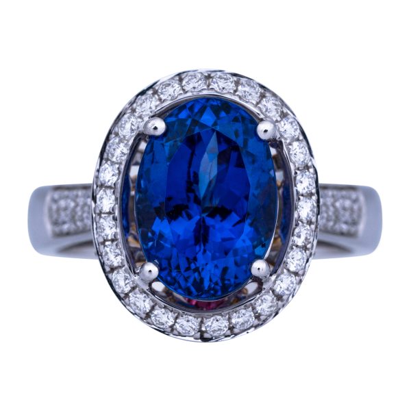 New Denny Wong 8.16 Carats Tanzanite, Pink Spinel & Diamond Halo Ring