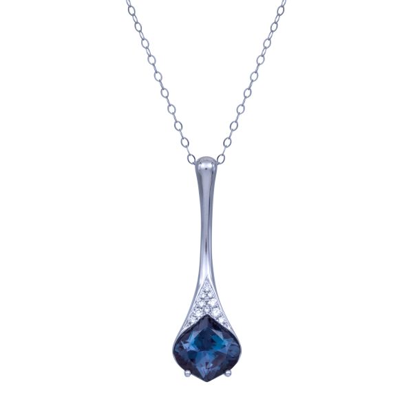 New Chatham 2.59 Carats Lab-Grown Alexandrite & Diamond Drop Pendant