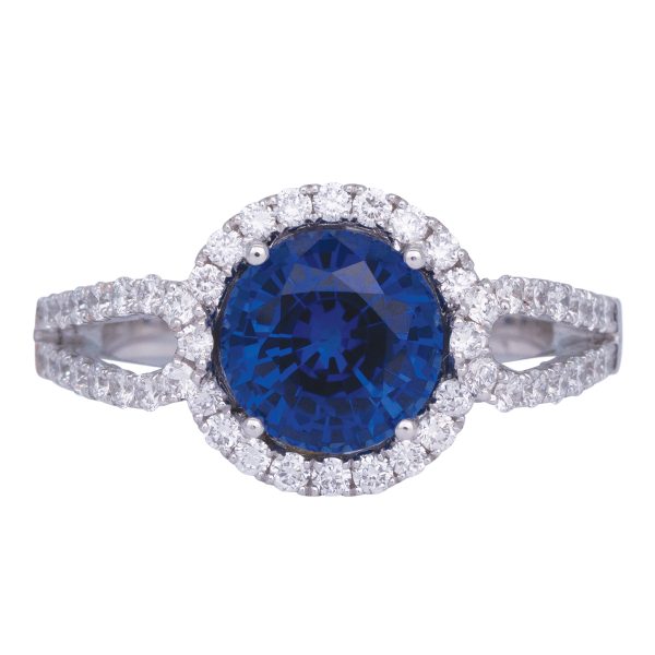 New Chatham 3.40 Carats Lab-Grown Sapphire & Diamond Halo Ring