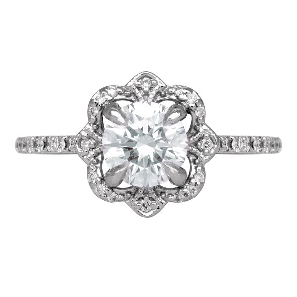 Vintage 1.08 Carats Lab-Grown & Mined Diamond Halo Engagement Ring