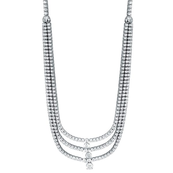 Vintage 11.20 Carats Diamond 3-Row Tennis Necklace