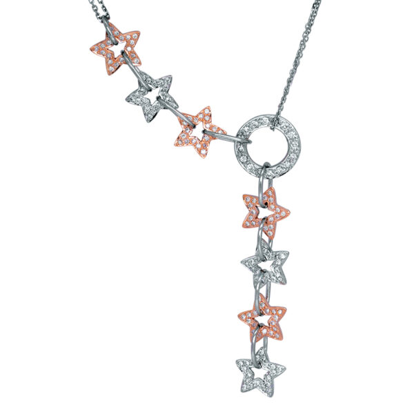 white and rose gold star lariat necklace