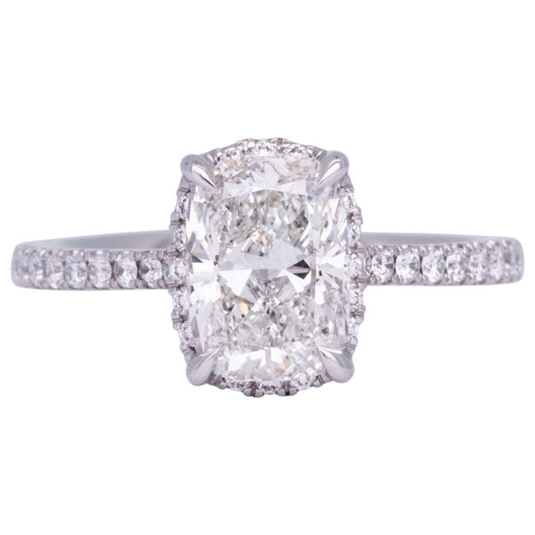 long cushion diamond halo engagement ring