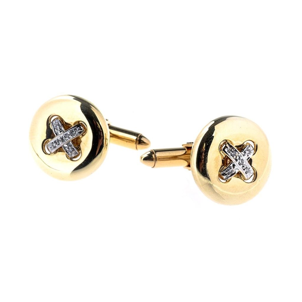 Yellow gold diamond button cufflinks.