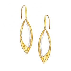 A pair of elegant gold-plated earrings adorned with sparkling clear crystals, showcasing a refined and luxurious design.