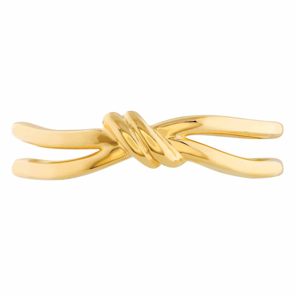 Yellow gold twist knot ring.