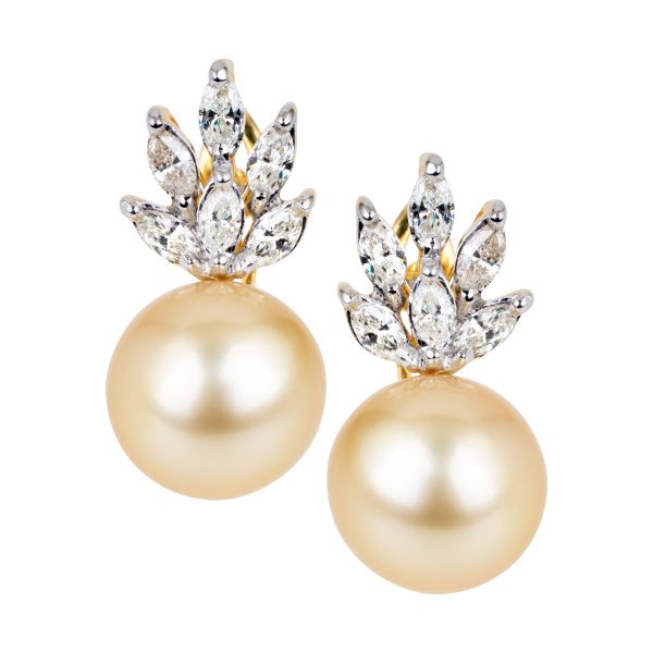 Vintage Golden Pearl & Diamond Earrings