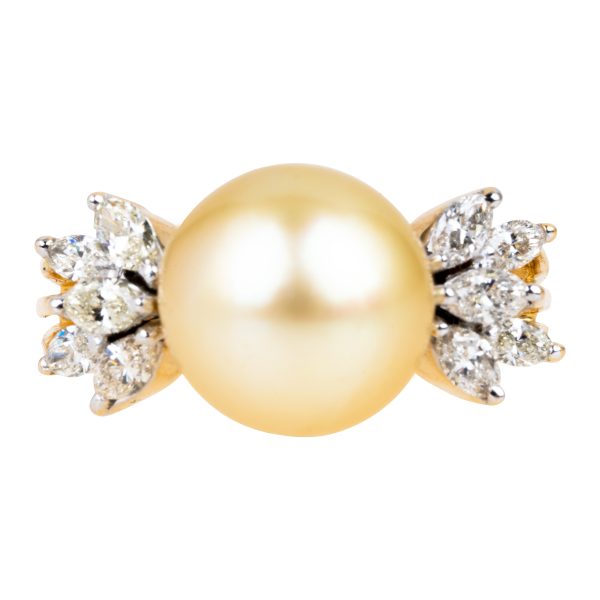 Vintage Golden Pearl & Diamond Ring