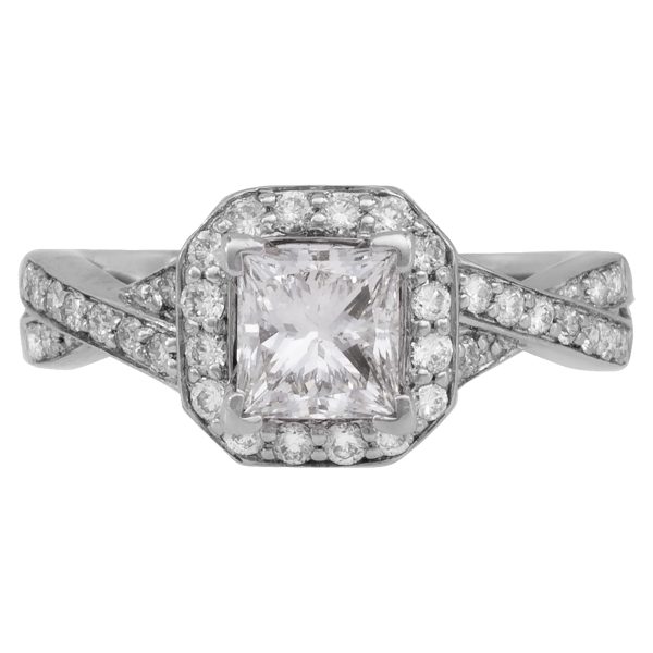 Vintage 1.21 CTW Princess Cut Diamond Halo Engagement Ring