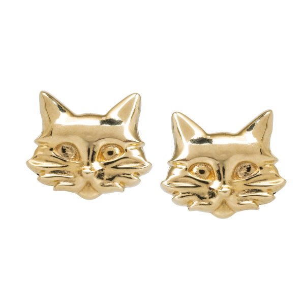 New 14k Gold Tiny Cat Stud Earrings