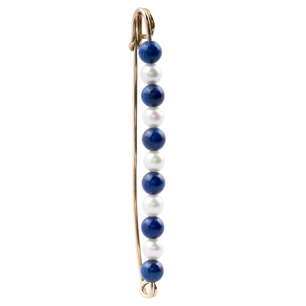 Vintage Tiffany & Co. Pearl & Lapis Safety Pin Brooch