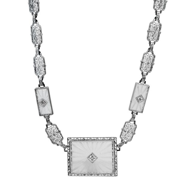 Antique 0.25 Carats Diamond & Rock Crystal Station Choker Necklace