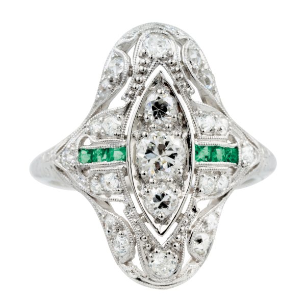 Antique 0.59 CTW Diamond & Emerald Ring