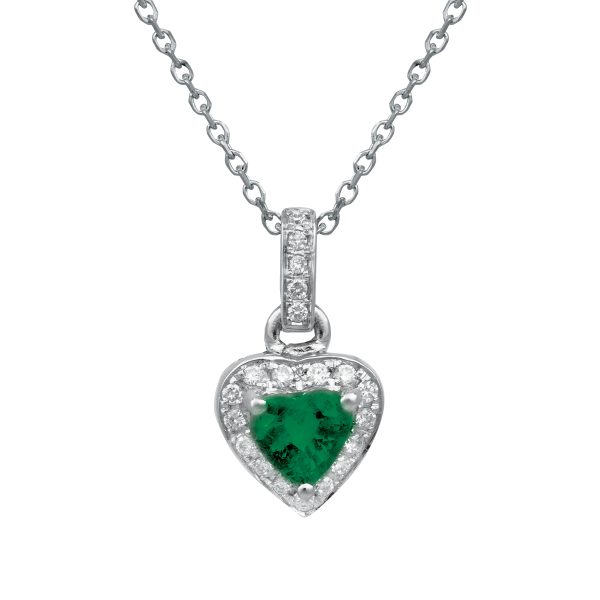 New Venetti 0.47 CTW Diamond & Heart Emerald Halo Pendant