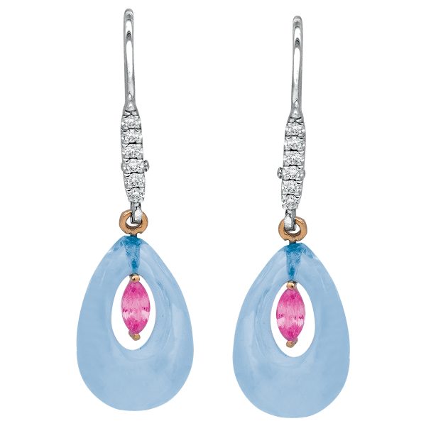 New Denny Wong 6.46 CTW Diamond, Blue Topaz, & Pink Sapphire Earrings