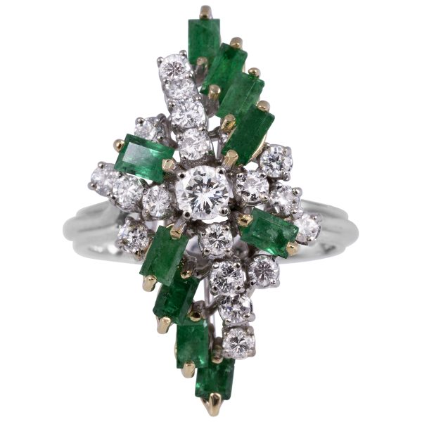 Vintage 2.00 CTW Diamond & Emerald Waterfall Ring