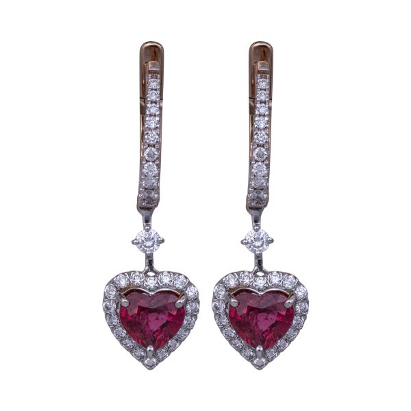 New 2.35 CTW Diamond & Ruby Halo Heart Earrings