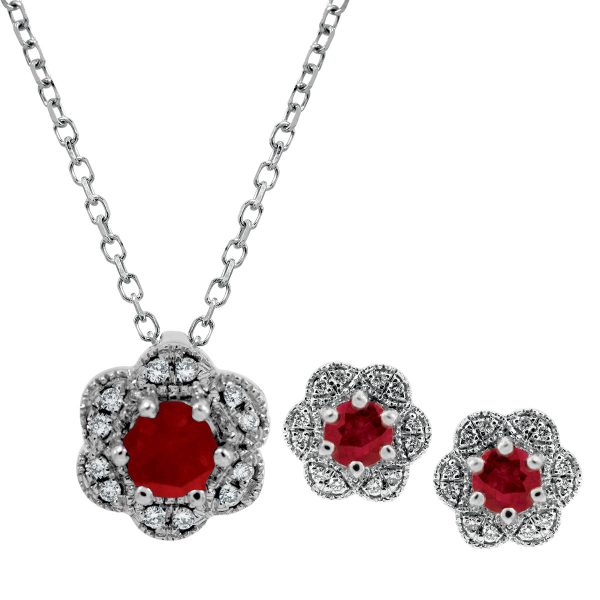 New Venetti 0.80 CTW Diamond & Ruby Earrings & Pendant  Set