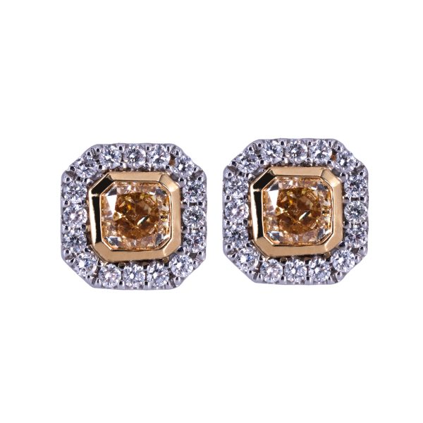 New 0.98 CTW Fancy Yellow & White Diamond Halo Earrings