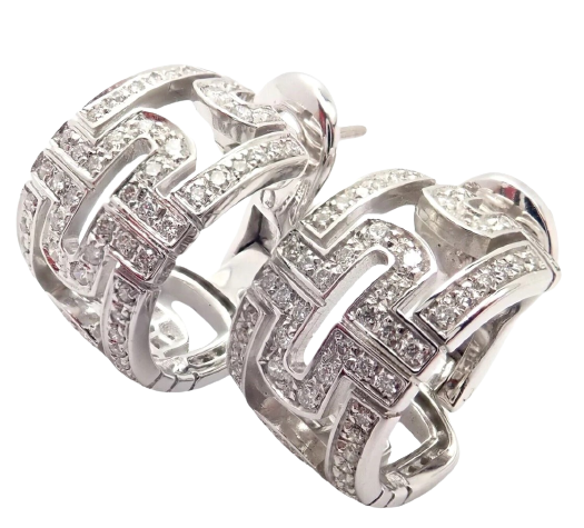 Vintage white gold Bulgari Parentesi hoop earrings set with diamonds.