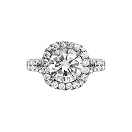 diamond engagement ring with a fancy setting, under halo, and diamonds in the band