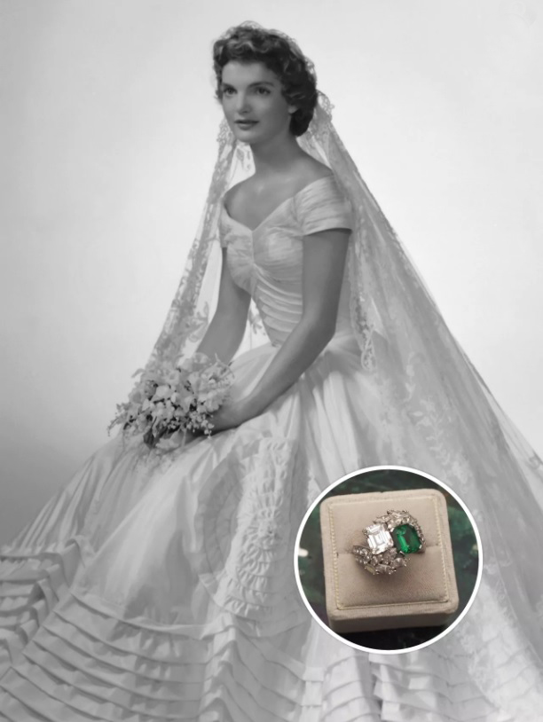 Jacqueline Kennedy’s emerald and diamond bypass engagement ring.