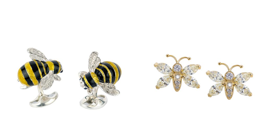 Sterling silver bee cufflinks.