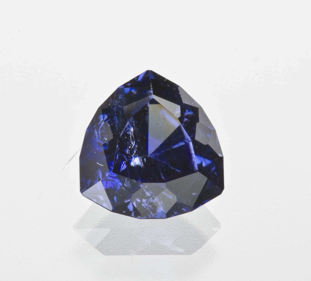 Trillion cut benitoite gemstone.